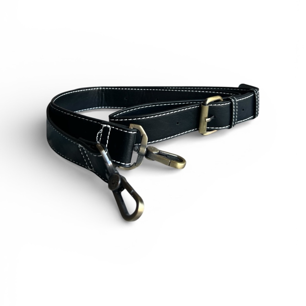 Black Leather Bag Strap with bronze hardware